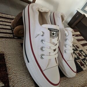 Converse White Canvas Sneakers with Red Stripe